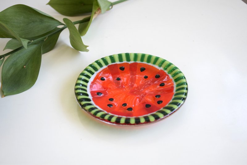 Watermelon dessert plates - Fused glass candy dish with watermelon - Fused glass - จานเล็ก - แก้ว สีแดง