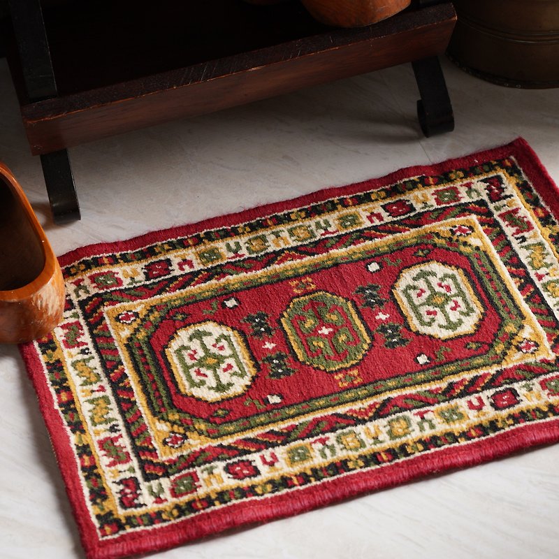 ペルシャ コチ ボーイヌズ 羊の角のシンボル 手作りウール絨毯/古いもの - 絨毯・カーペット - ウール 多色