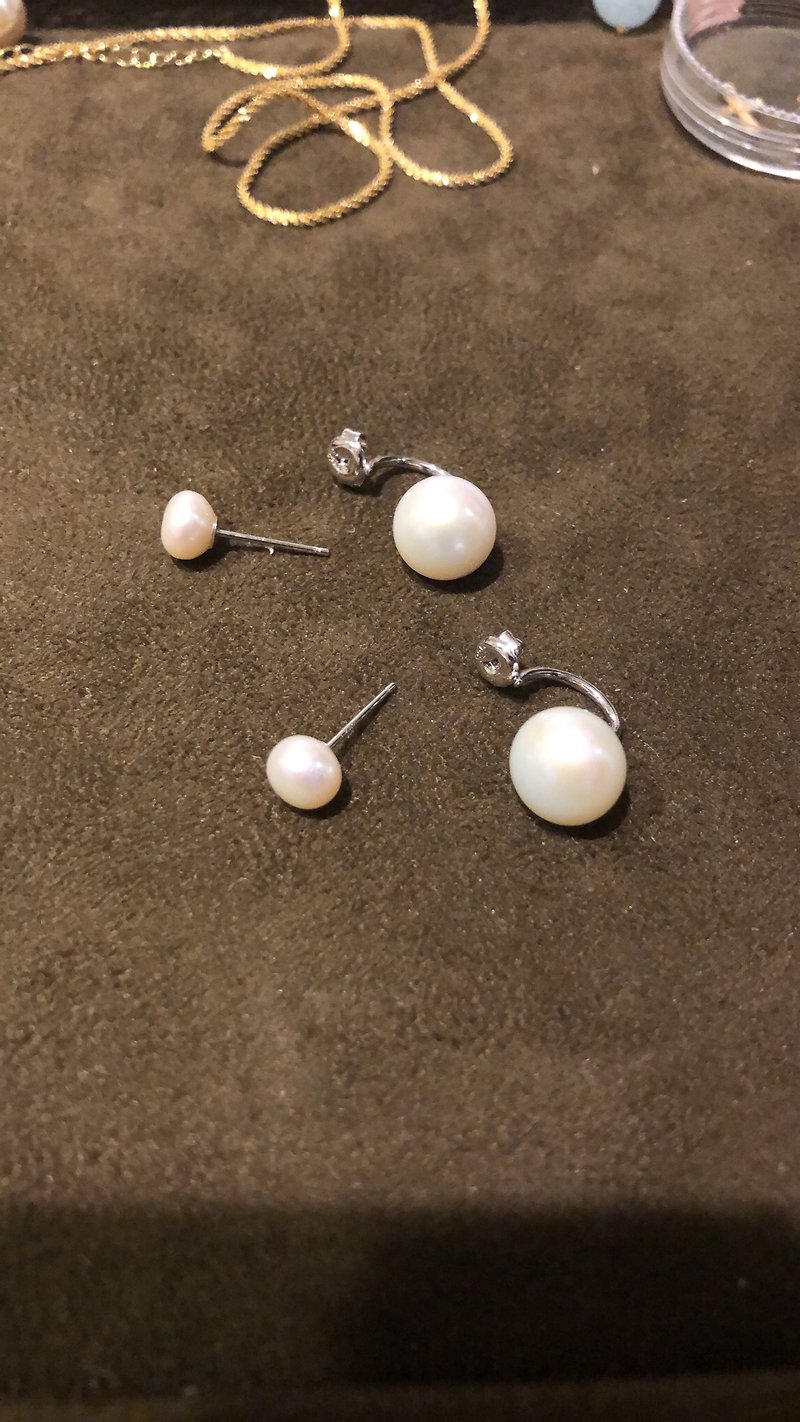 天然淡水珍珠耳環 - 耳環/耳夾 - 其他金屬 白色