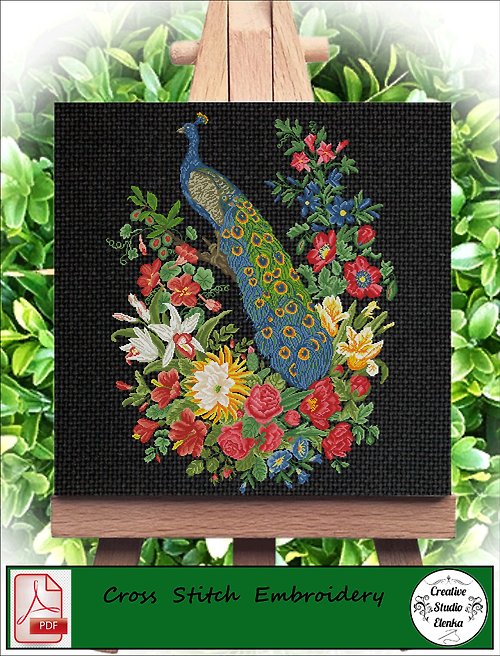 CreativeStudioElenka Vintage Cross Stitch Scheme Peacock 5 - PDF Embroidery Scheme