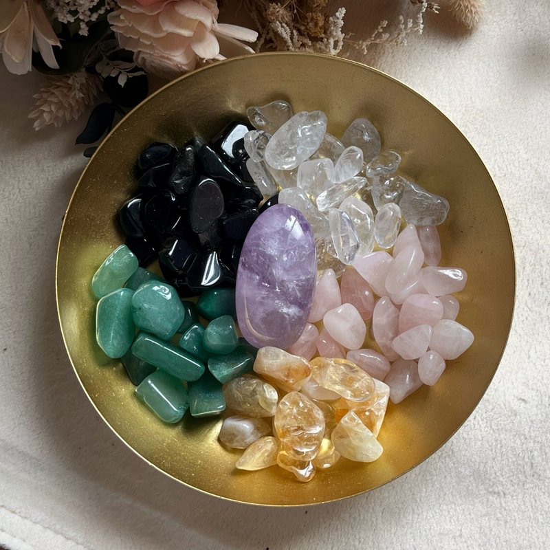 Five elements lucky crystal Stone plus amethyst citrine green aventurine pink crystal obsidian small gift - ของวางตกแต่ง - คริสตัล 