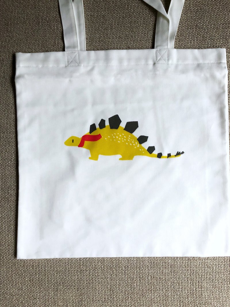 Dinosaur scarf-stegosaurus cotton bag-tote bag dinosaur canvas bag - Messenger Bags & Sling Bags - Cotton & Hemp White