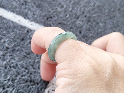 秦翠]天然翡翠ダイヤモンドカット氷花浮遊極上指輪ブレスレット6号