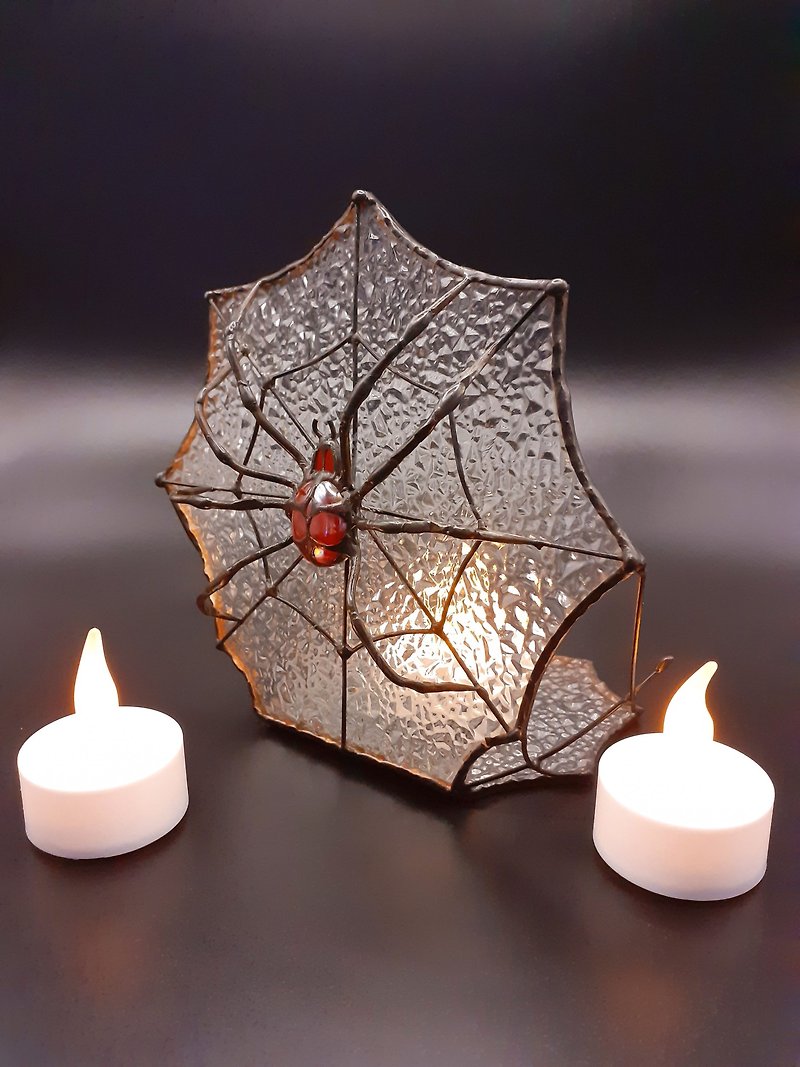 Gothic Stained Glass Spider Web Spider Candle Holder Lantern Halloween Decor - Candles & Candle Holders - Glass Multicolor