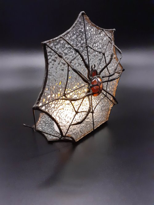 Gothic Stained Glass Spider Web Spider Candle Holder Lantern Halloween Decor