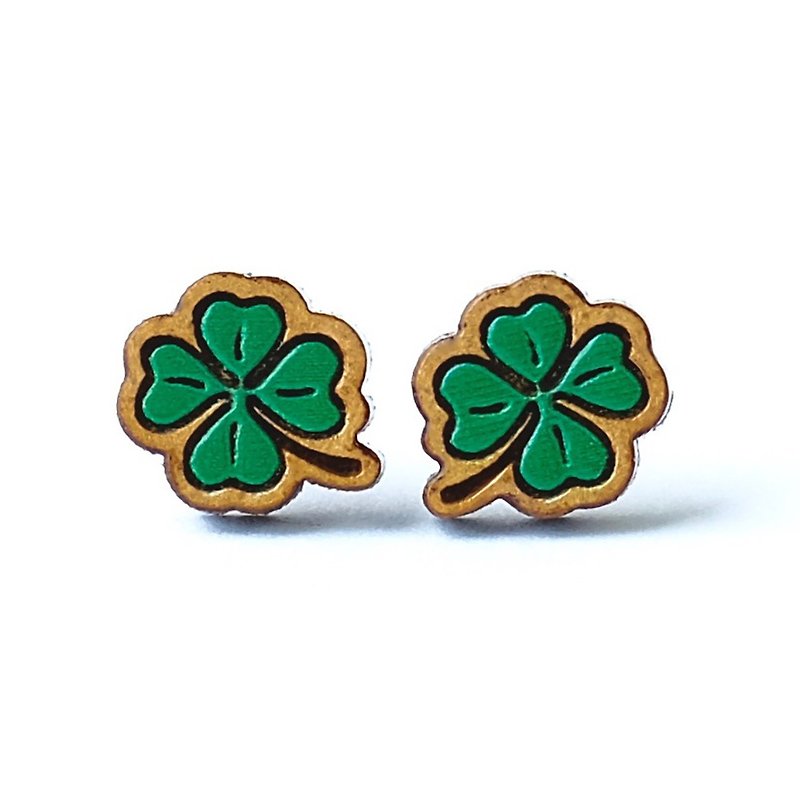 Painted wood earrings-Lucky grass - ต่างหู - ไม้ สีเขียว