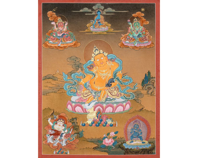 Zambala of Fortune Thangka - Elegant Tibetan Sacred Art, - Wall Décor - Other Materials Multicolor