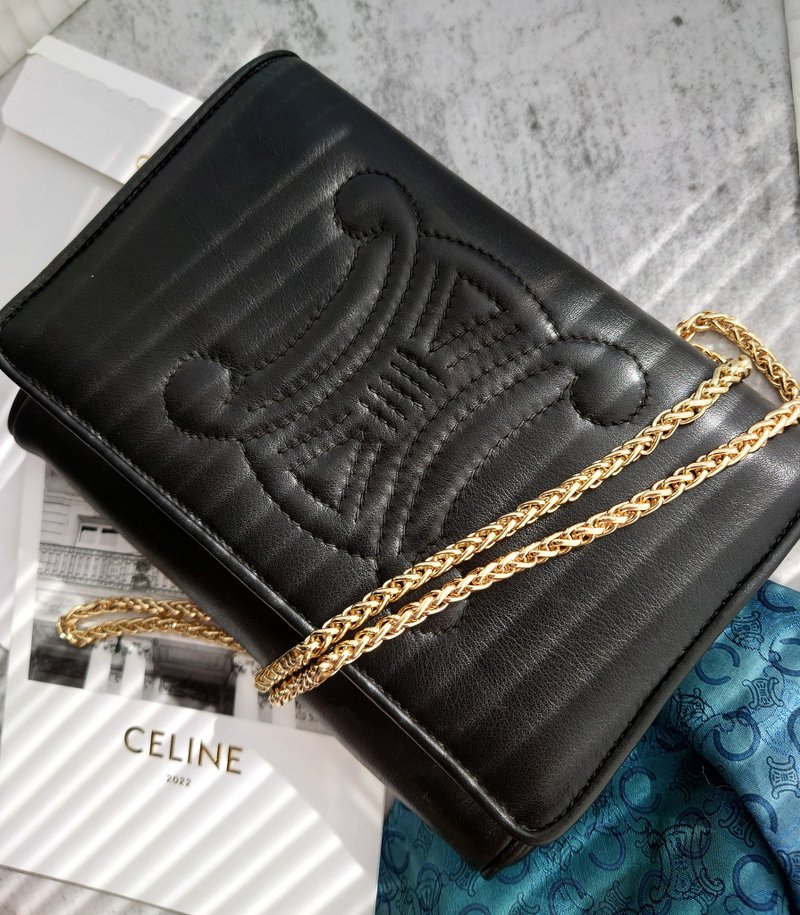 中古包 CELINE 黑大凱旋門手拿包單肩包斜揹包斜背包斜挎包鏈條包 - 側背包/斜背包 - 真皮 黑色