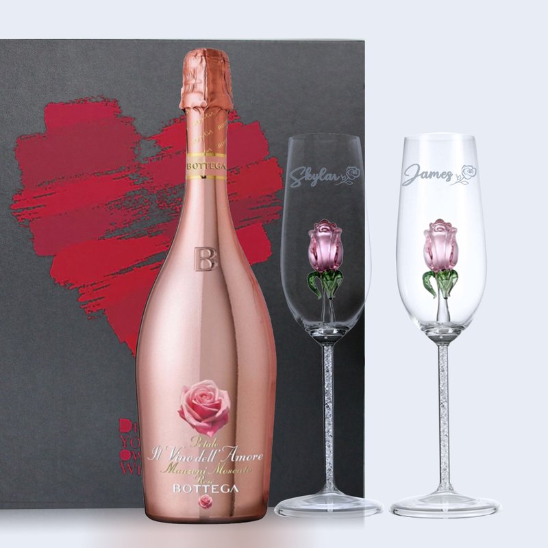 Mother's Day gift | wedding gift couple [custom] pink bottega rose flower pair cup set - แอลกอฮอล์ - แก้ว 