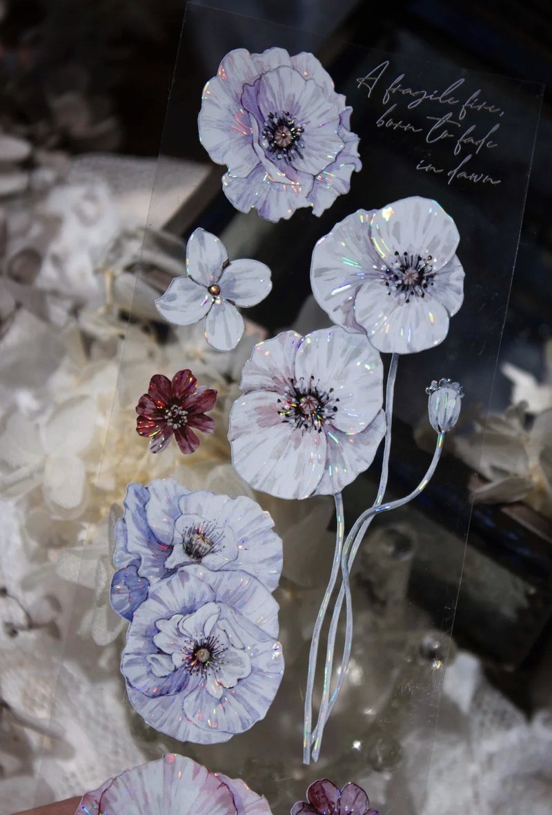 夜巡者 夜の虞美人 靜寂の花 PET 和紙膠帶 貝殼光 10米卷 - 紙膠帶/和紙/PET - 其他材質 多色