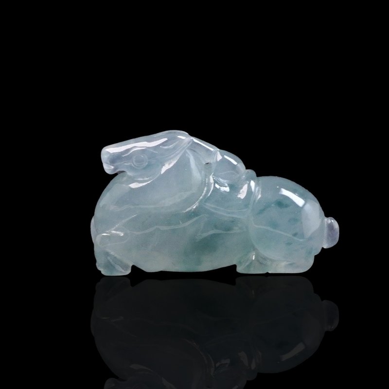 Ice type floating blue flower jade Tang horse ornament necklace | Natural Burmese jade jade A goods | Gift giving - Necklaces - Jade Multicolor