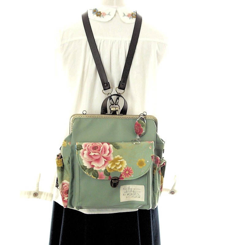 3 WAY back pocket & left zipper attaching rucksack full set Japanese pattern Br - Backpacks - Genuine Leather Green