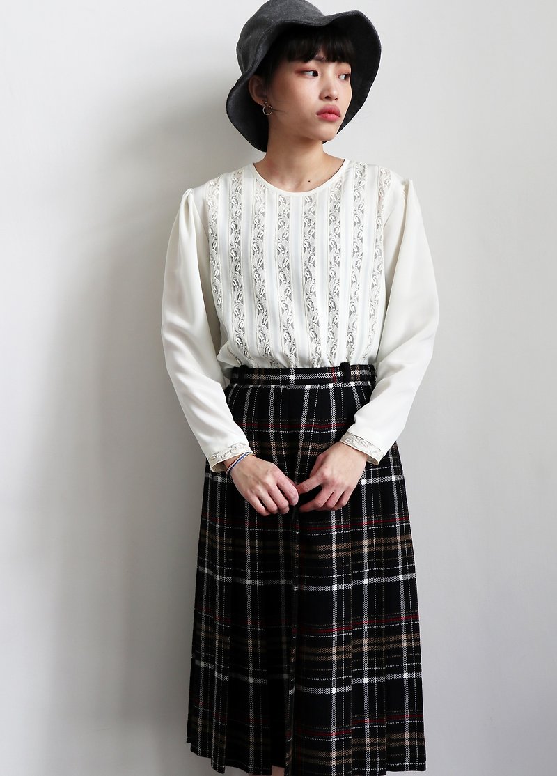 Pumpkin Vintage. Vintage plaid wool skirt - กระโปรง - ขนแกะ 