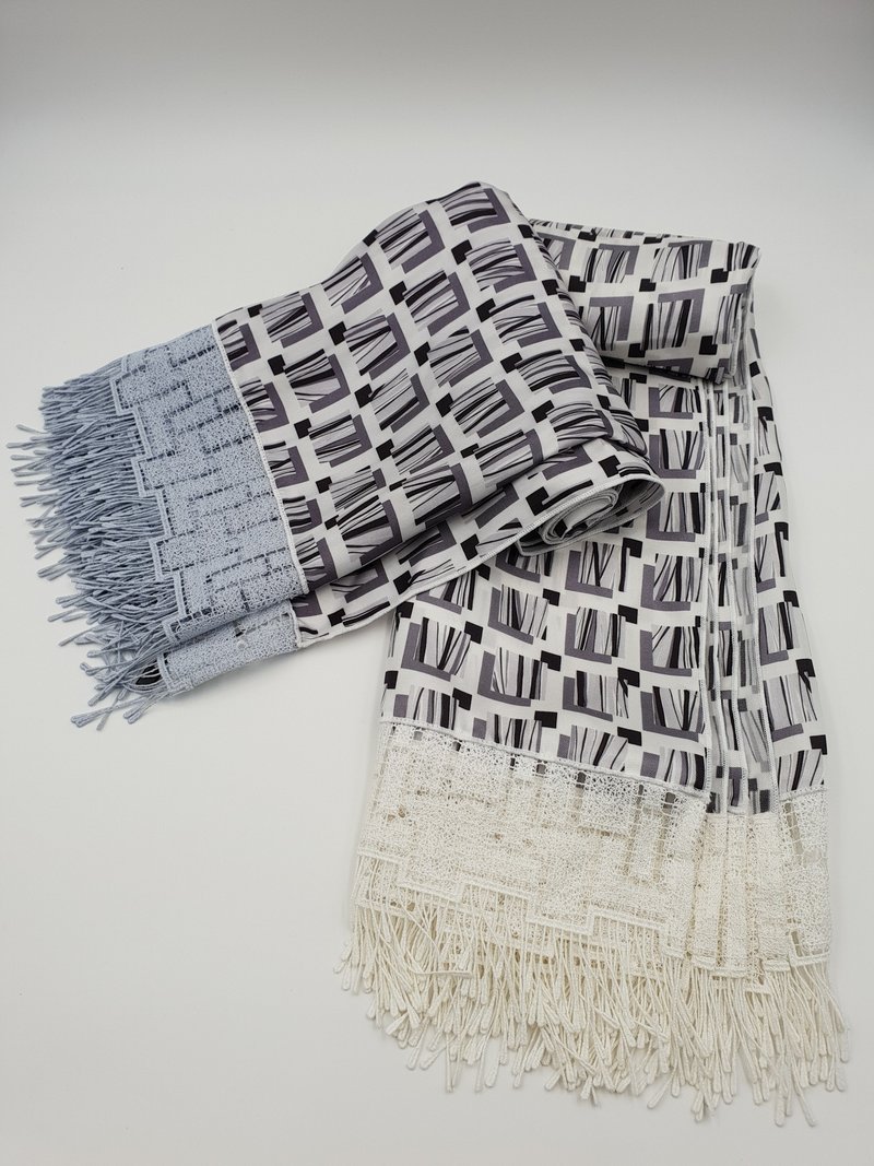 Geometric Space Flowing Printed Embroidered Silk Scarf - Knit Scarves & Wraps - Thread 