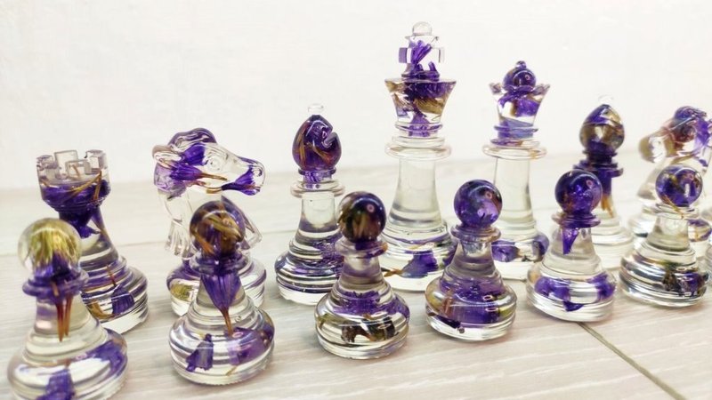 客製化樹脂西洋棋套裝附棋盤 |特大號尺寸 2.75 英吋（7 公分）|環氧樹脂 - 桌遊/卡牌 - 樹脂 紫色