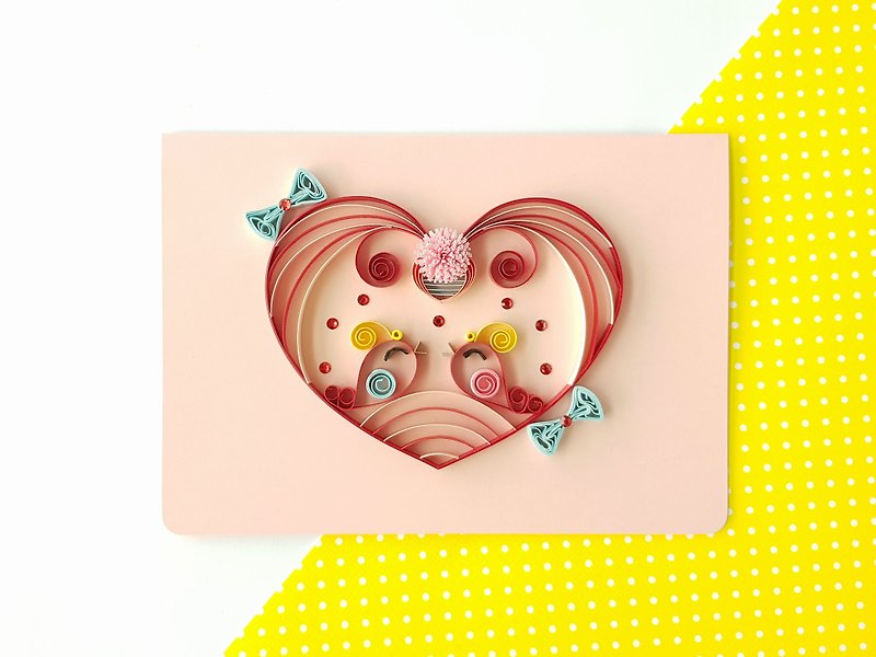 Hand made decorative cards-Lovebirds - Cards & Postcards - Paper Pink