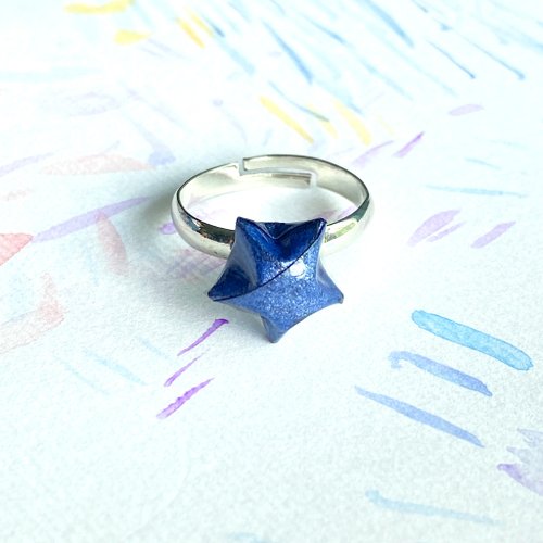 paper diamond® 星星戒指 立體幸運星活動戒指 | 太空深藍色