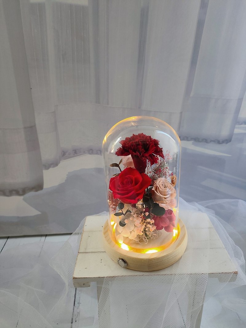 Mother's Day gift carnation eternal flower glass shade night light graduation teacher gift - Dried Flowers & Bouquets - Plants & Flowers Red