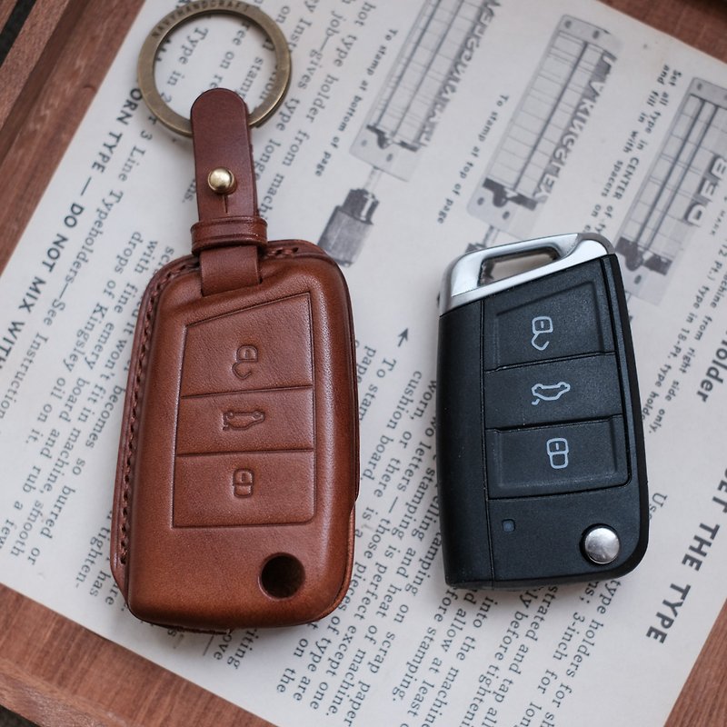 【寓吉】福斯 鑰匙皮套 Volkswagen golf Tiguan T-ROC T-Cross - 鑰匙圈/鑰匙包 - 真皮 多色