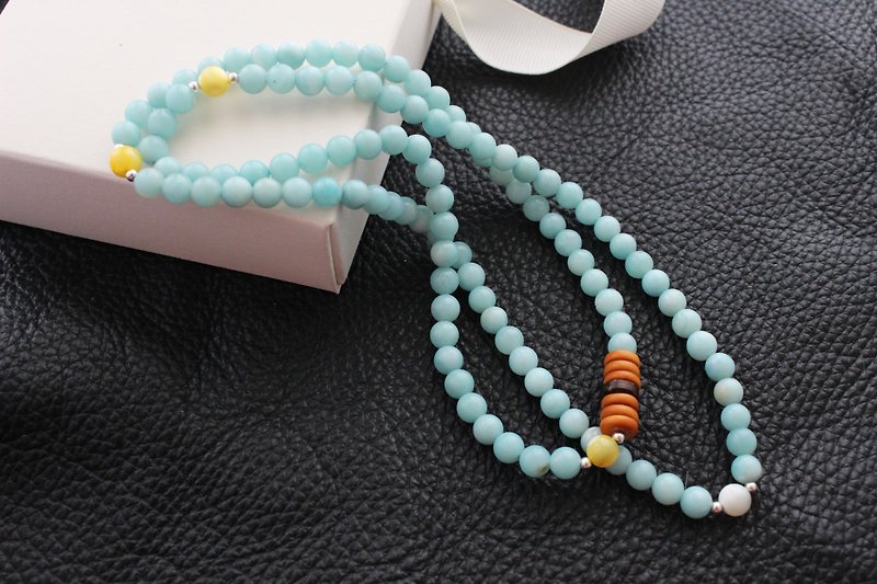 108 Series] Tiffany blue sky river stone beads 6mm - Bracelets - Gemstone White