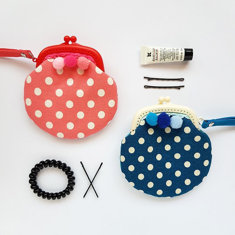 Double-sided girl little plastic mouth gold coin purse plus size/blue/red [gift/gift] - Coin Purses - Cotton & Hemp Blue
