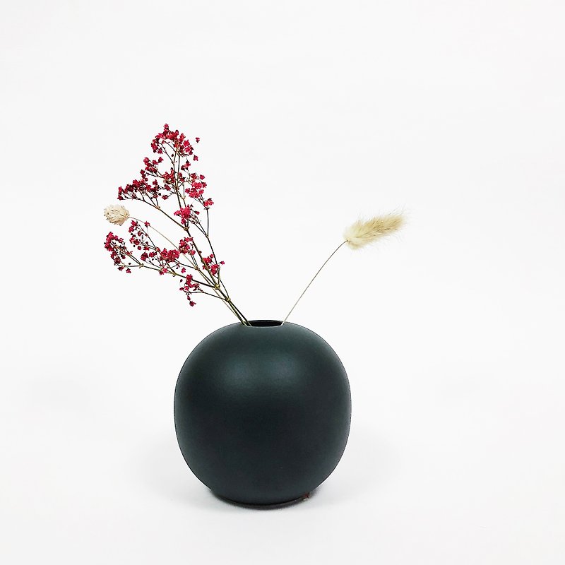 ミディアム シンプル 北欧カラー ハンドメイド ラウンドフロスト フラワーフロステッドブラック - 花瓶・植木鉢 - 磁器 ブラック