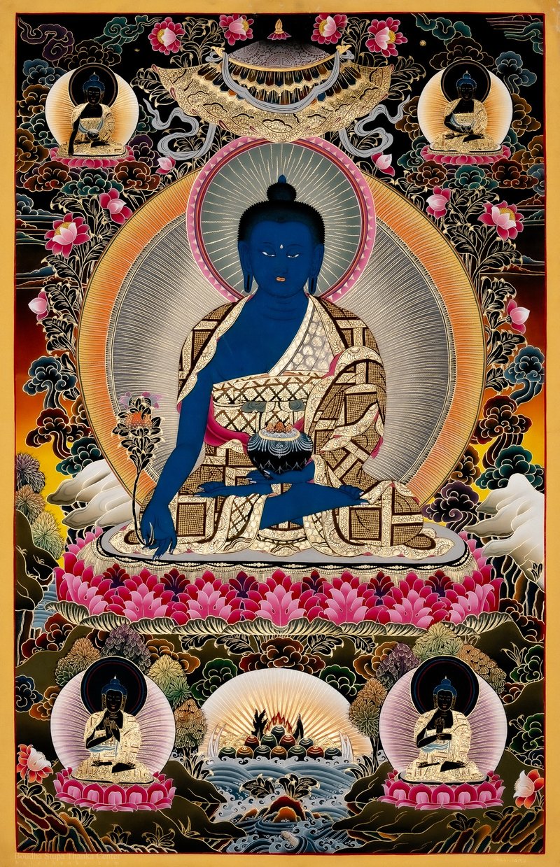 ธรรมบาลยาพุทธะ ธังกาศิลปะ | พระพุทธเจ้าศักดิ์สิทธิ์แห่งการรักษา - ตกแต่งผนัง - วัสดุอื่นๆ หลากหลายสี