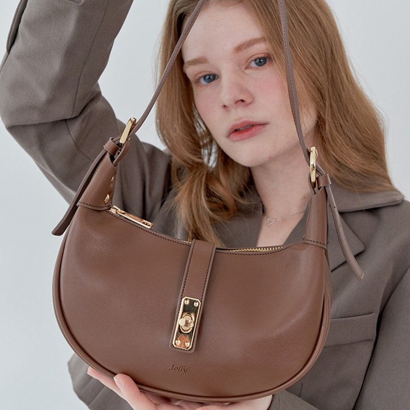 Jolly made in Korea | JUDY BAG | Taupy | Croissant | 2ways Handbag Shoulder bag - Messenger Bags & Sling Bags - Faux Leather Brown