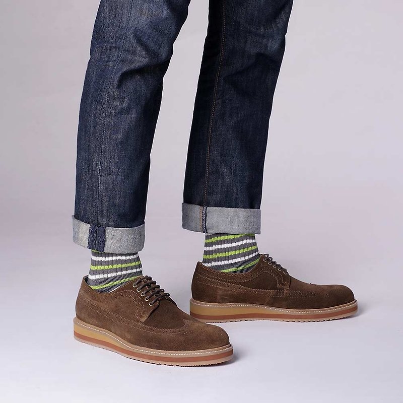 Vanger Light Brigade Long Wing Derby Casual Shoes Va245 Suede Green - Men's Casual Shoes - Genuine Leather Gray