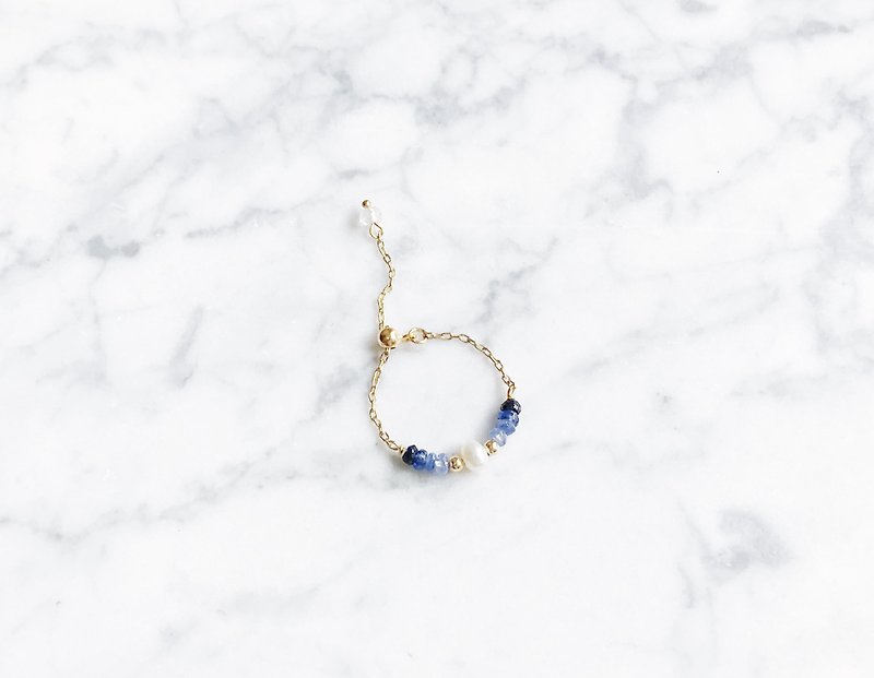 共同お金「X真夏の古典的なゼロ・センス軽鎖リング」米国14Kゴールド勾配青い海の真珠のリング調節可能なチェーン - リング - 宝石 