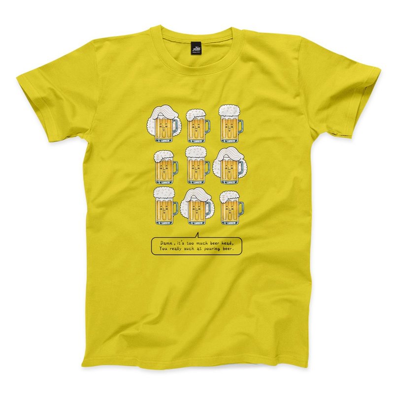 It's all bubbles, can you pour wine-yellow-unisex T-shirt - เสื้อยืดผู้ชาย - ผ้าฝ้าย/ผ้าลินิน สีเหลือง