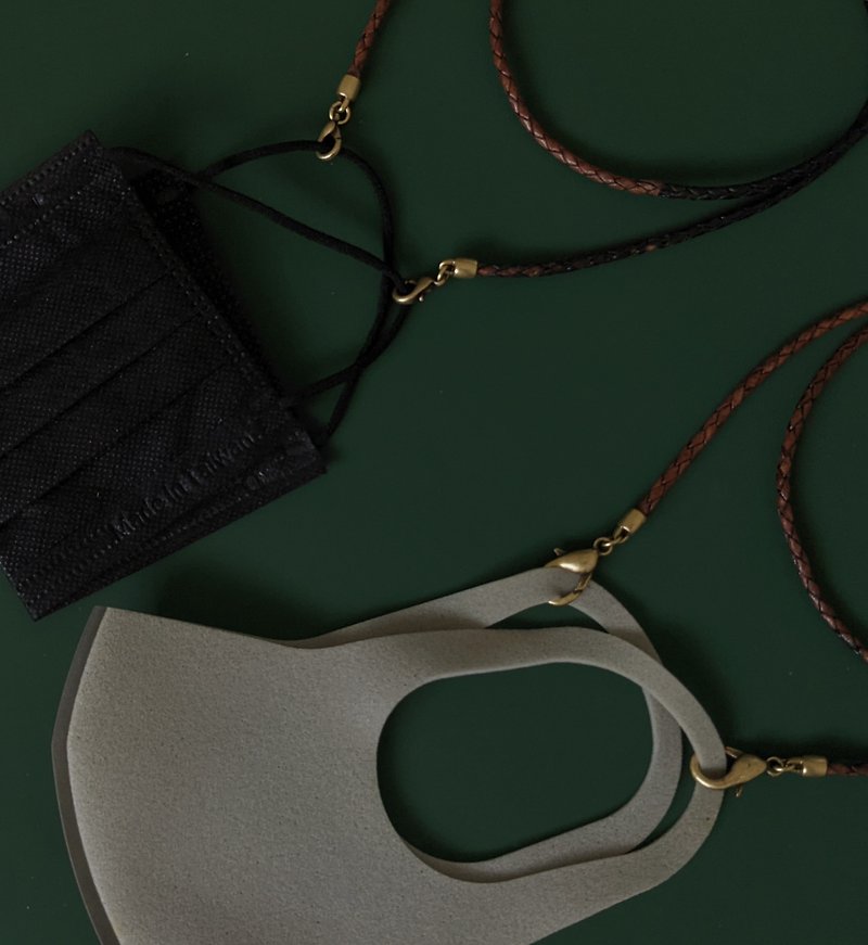 3mm 4mm 美國製 黑+棕 雙色編織皮繩 古銅抗敏合金 口罩鍊 眼鏡鍊 - 掛繩/吊繩 - 真皮 咖啡色