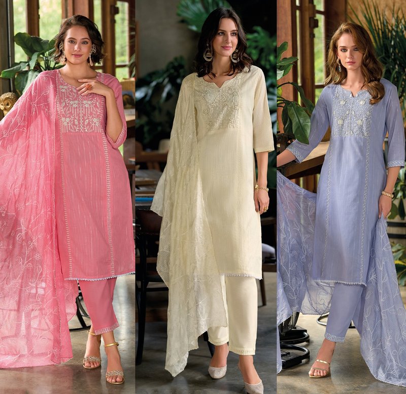 【印巴進口套裝】重工刺繡釘珠/庫塔三件套KURTA - 洋裝/連身裙 - 絲．絹 多色