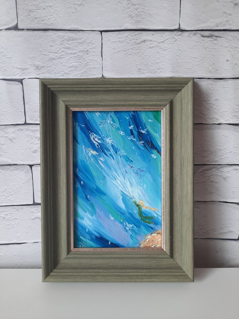 The little prince oil painting Small oil painting - Posters - Wood Blue