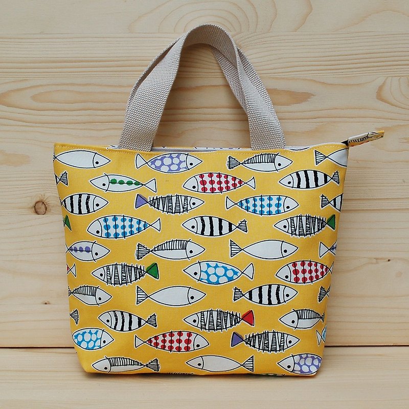 Colored fish _ yellow zipper tote bag / order - กระเป๋าถือ - ผ้าฝ้าย/ผ้าลินิน สีเหลือง