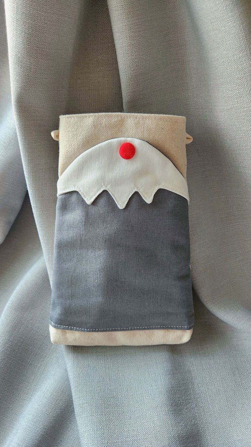 灰藍富士山手機袋背面無拉鏈款 - 側背包/斜背包 - 棉．麻 