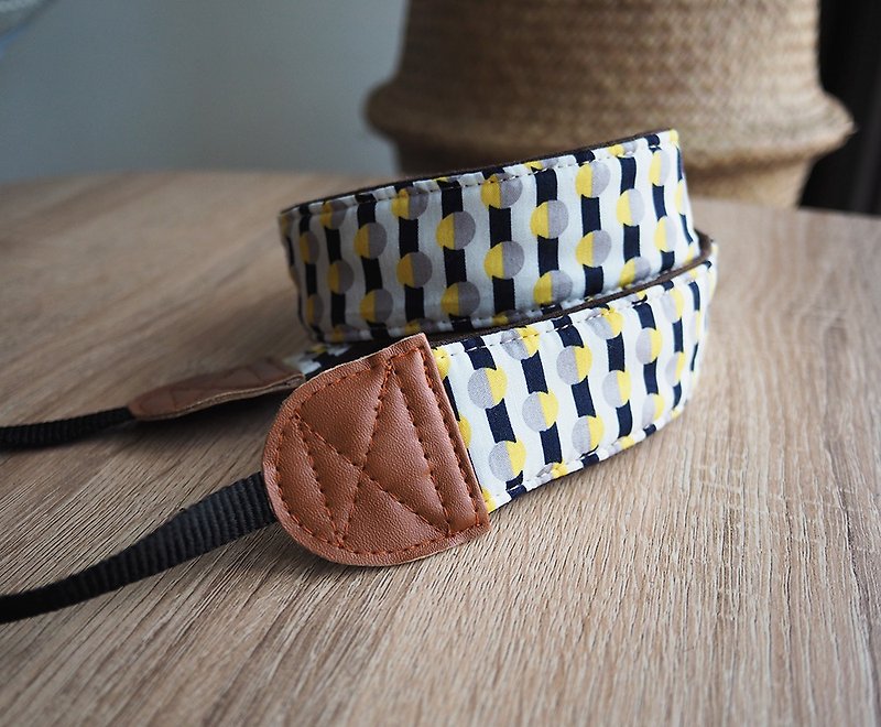 Stress-reducing camera strap camera strap mobile phone strap (Nordic style striped yellow and gray dots) S04 - Lanyards & Straps - Cotton & Hemp Yellow