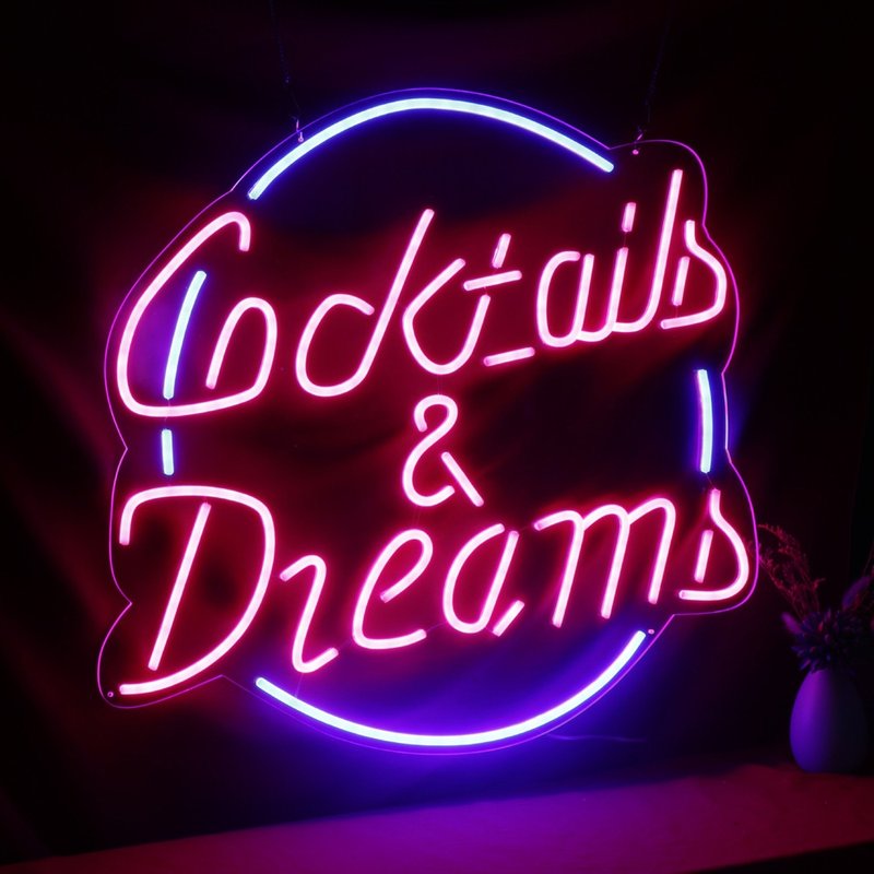 Cocktails & Dreams LED Neon Sign for Bar Party Restaurant Wall Decor Shop Gift - Lighting - Acrylic Transparent