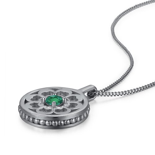 Majade Jewelry Design 祖母綠錢幣項鍊-個性訂製銀幣吊墜-純銀徽章刻字頸鍊-5月生日石