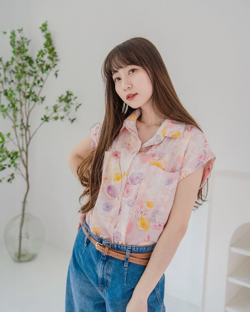 [Kyoto, Japan] Hepburn style reflex cuffs summer long shirt modal cotton heavenly color - Women's Shirts - Cotton & Hemp Pink