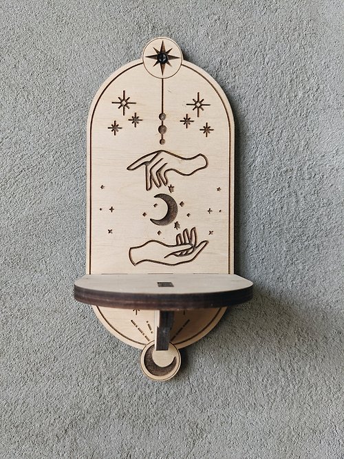 WoodskaStudio Small crystal shelf. Decorative wall shelf mystic / esoteric home gift
