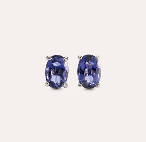 安珠 AND JEWEL 每天配戴的天然寶石 安珠 菫青石 藍色 橢圓 4*6mm 耳環 經典系列 Oval E 寶石銀飾 A