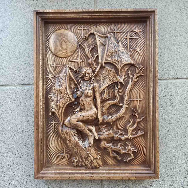 Lady Dragon Beautiful Wood Panel Interior Gift Idea Dragon - อื่นๆ - ไม้ สีนำ้ตาล