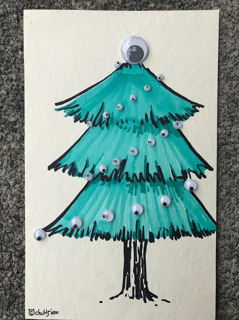Handmade postcard ㊣ eye lighting Christmas tree - Cards & Postcards - Paper Green