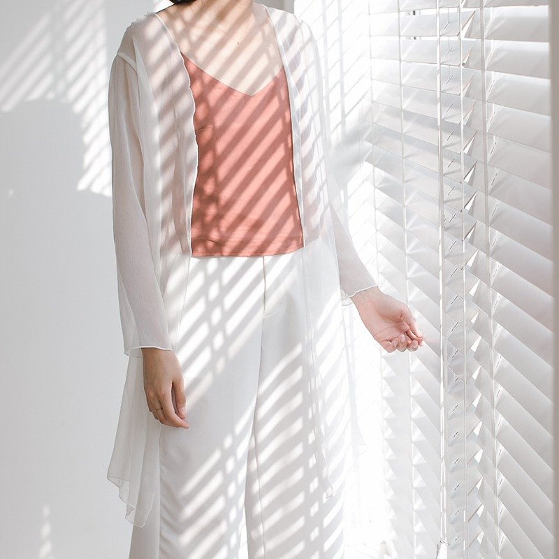 シルク100％の光と優しい風のカーディガン夏の太陽シャツエアコン完備の客室に半透明のブラウスで作られた静かスリム白い絹の長い段落長袖のカーディガン| vitathaファンタタオリジナルデザインの女性のブランドに依存しません - オーバーオール - シルク・絹 ホワイト