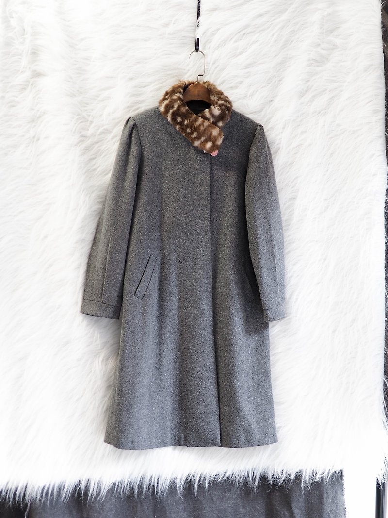 Gunma light gray mixed weaving court sleeves barley time woolen antique coat coat vintage - Women's Casual & Functional Jackets - Wool Gray