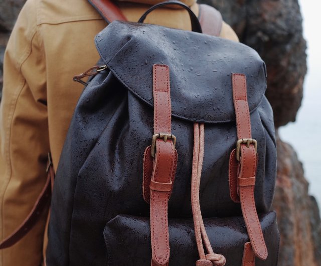 Brown waterproof backpack.