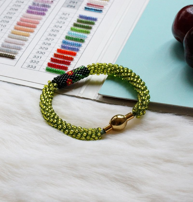 Kumihimo手織日本玻璃珠 KTM-16 ( Handbraided Kumihimo Seed Beads Bracelet ) - 手鍊/手鐲 - 玻璃 綠色