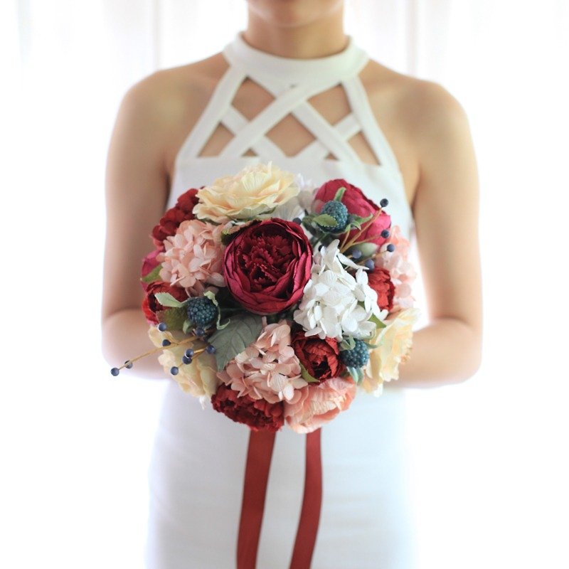 MB308 : Bridal Wedding Bouquet, Love in Venice - Wood, Bamboo & Paper - Paper Red