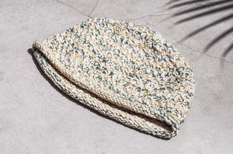 Hand-knitted cap / hand-woven cotton cap / hand-woven fisherman hat / hand-knitted wool cap / knit cap / fisherman hat - หมวก - ขนแกะ สีเขียว